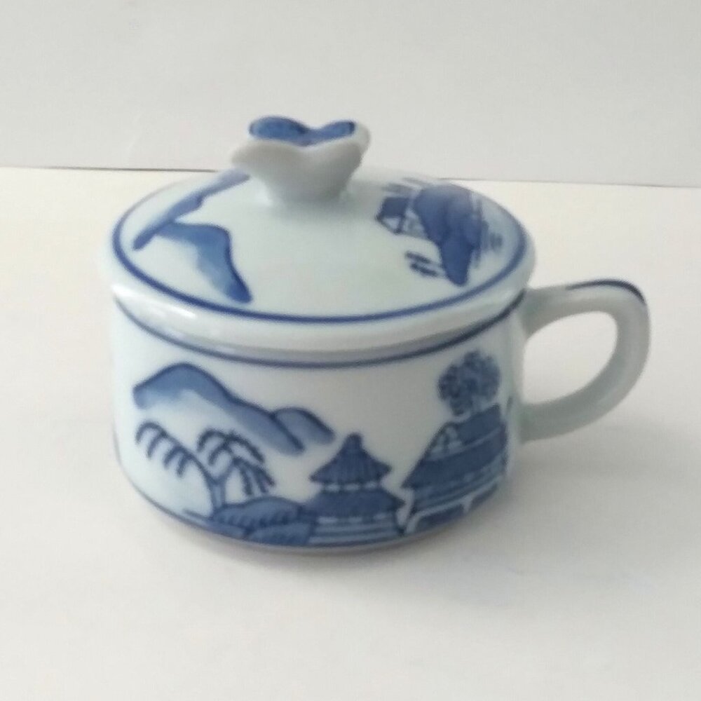 Vintage Blue & White Handmade Chinese Porcelain Tea Cup with Lid